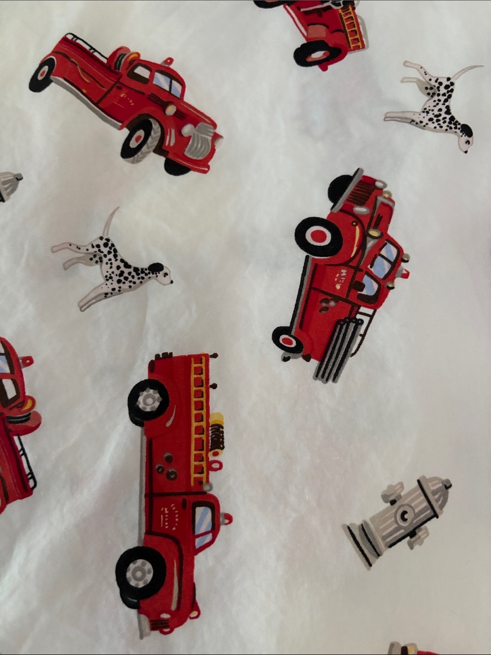 Pottery Barn Kids Red Fire Truck & Dalmatian Fabric Print. Duvet cover